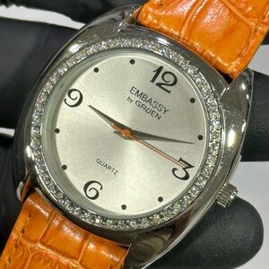 Embassy by Gruen GEM3183L Silver Stainless Steel Gemmed Bezel Ladies’ 40mm Watch